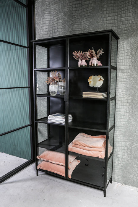 Opbergkast Kast Elina Glas Zwart-Opbergkasten-PTMD