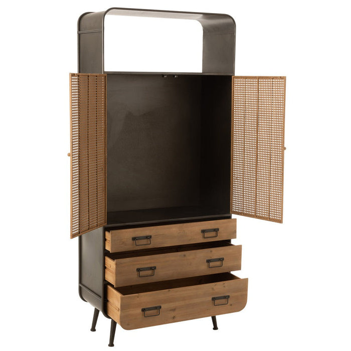 Opbergkast Kast Hoog Lades Fir Hout, Metaal Naturel 80x35x180 cm-Opbergkasten-J-Line