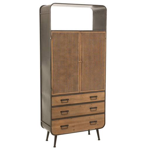 Opbergkast Kast Hoog Lades Fir Hout, Metaal Naturel 80x35x180 cm-Opbergkasten-J-Line