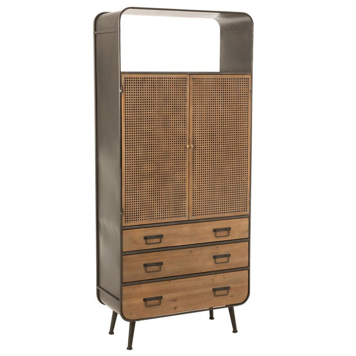 Opbergkast Kast Hoog Lades Fir Hout, Metaal Naturel 80x35x180 cm-Opbergkasten-J-Line