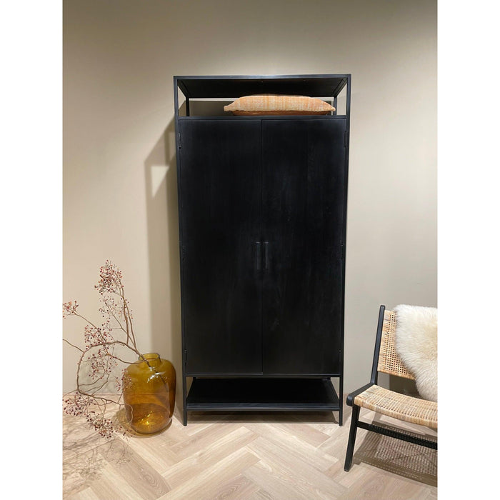 Opbergkast Kast Kala Mangohout Zwart 100x40x210 cm-Opbergkasten-Livingfurn