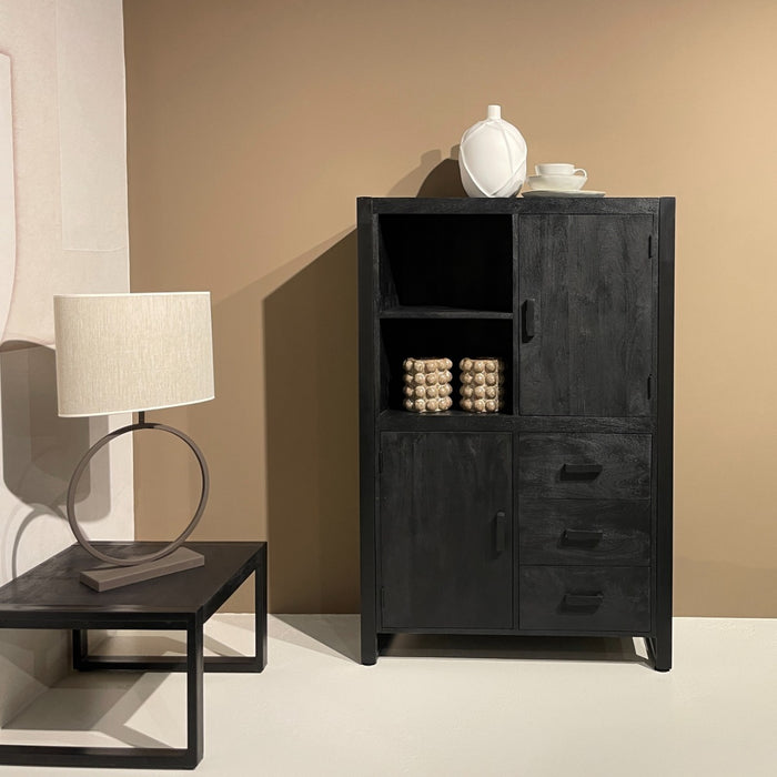 Opbergkast Kast Norris Mangohout Zwart 100x43x150 cm-Opbergkasten-Livingfurn