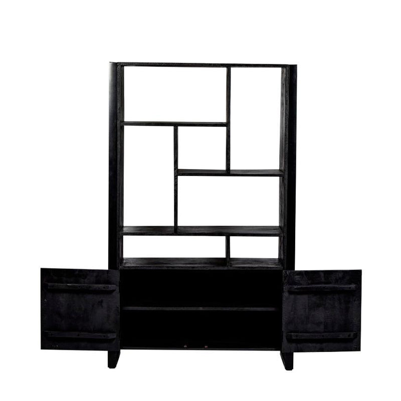 Opbergkast Kast Norris Mangohout Zwart 110x43x180 cm-Opbergkasten-Livingfurn