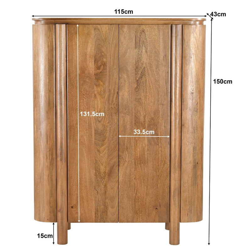 Opbergkast Kast Salano Mangohout Naturel hout 115x43x150 cm-Opbergkasten-Livingfurn