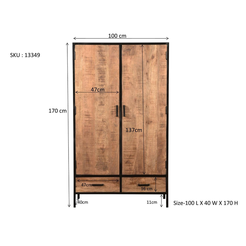 Opbergkast Kast Sturdy Mangohout Naturel hout 100x40x170 cm-Opbergkasten-Livingfurn