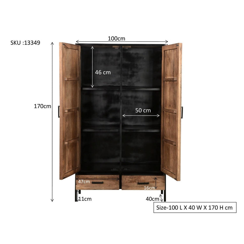 Opbergkast Kast Sturdy Mangohout Naturel hout 100x40x170 cm-Opbergkasten-Livingfurn