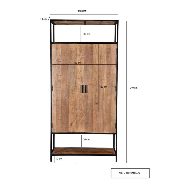 Opbergkast Kast Sturdy Mangohout Naturel hout 100x40x210 cm-Opbergkasten-Livingfurn