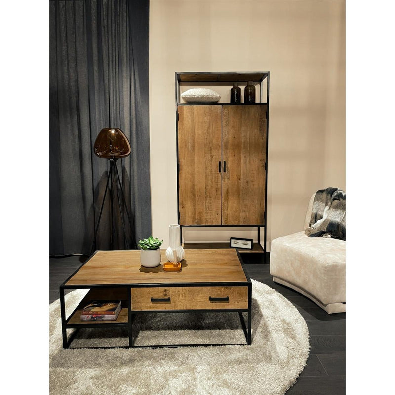 Opbergkast Kast Sturdy Mangohout Naturel hout 100x40x210 cm-Opbergkasten-Livingfurn