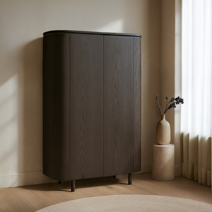 Opbergkast Kast Tobago Eikenhout fineer Bruin 115x43x180 cm-Opbergkasten-Livingfurn