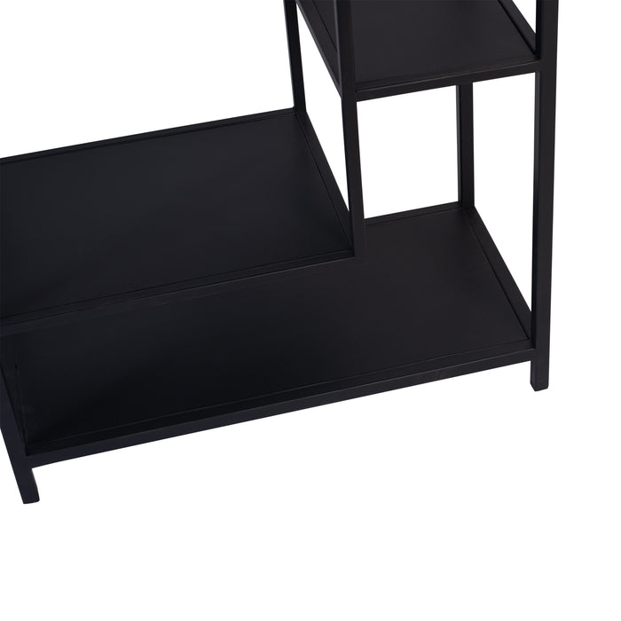 Zwarte PTMD vakkenkast van ijzer met open planken, 30x60 cm, modern industrieel design.