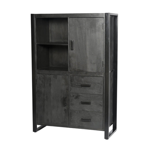 Opbergkast Norris Mangohout Zwart 100x43x150 cm-Opbergkasten-Livingfurn