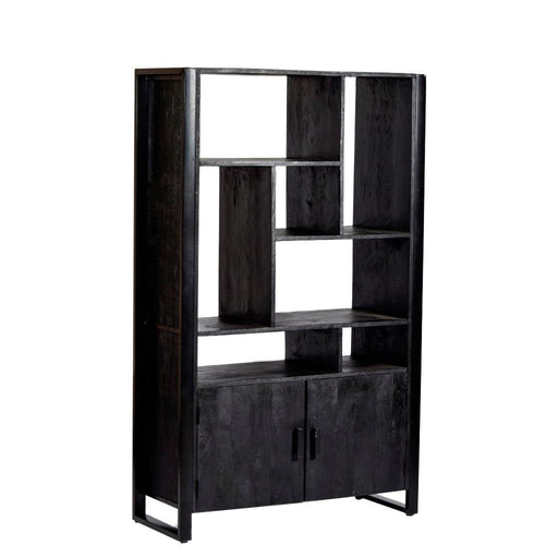 Opbergkast Norris Mangohout Zwart 110x43x180 cm-Opbergkasten-Livingfurn