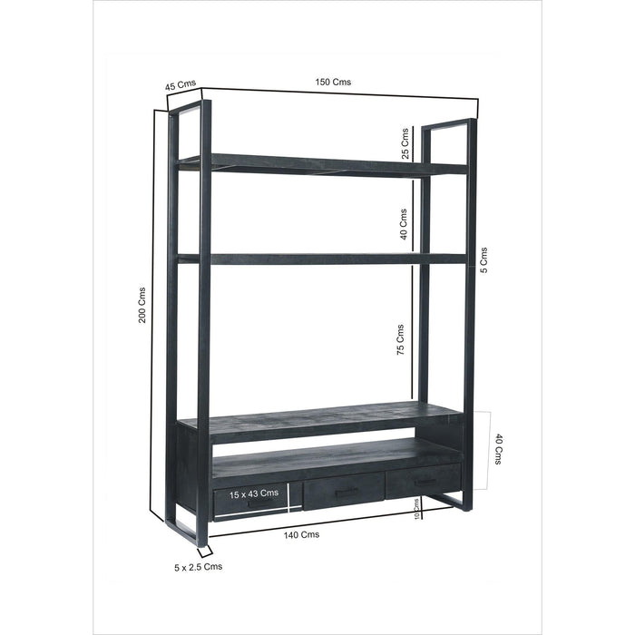 Opbergkast Norris Mangohout Zwart 150x45x200 cm-TV-meubels-Livingfurn