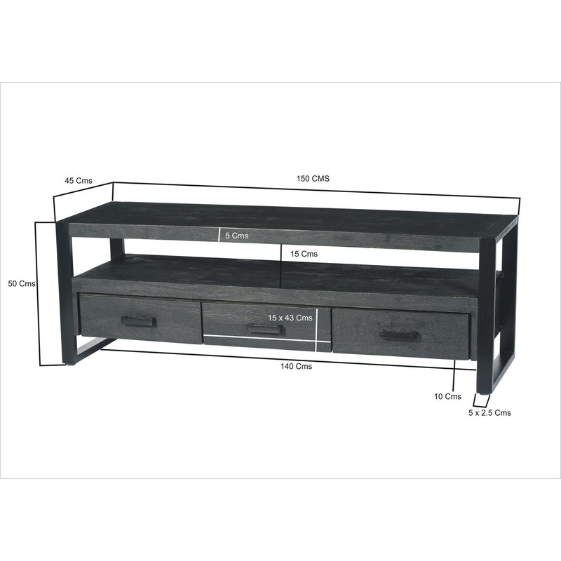 Opbergkast Norris Mangohout Zwart 150x45x50 cm-TV-meubels-Livingfurn