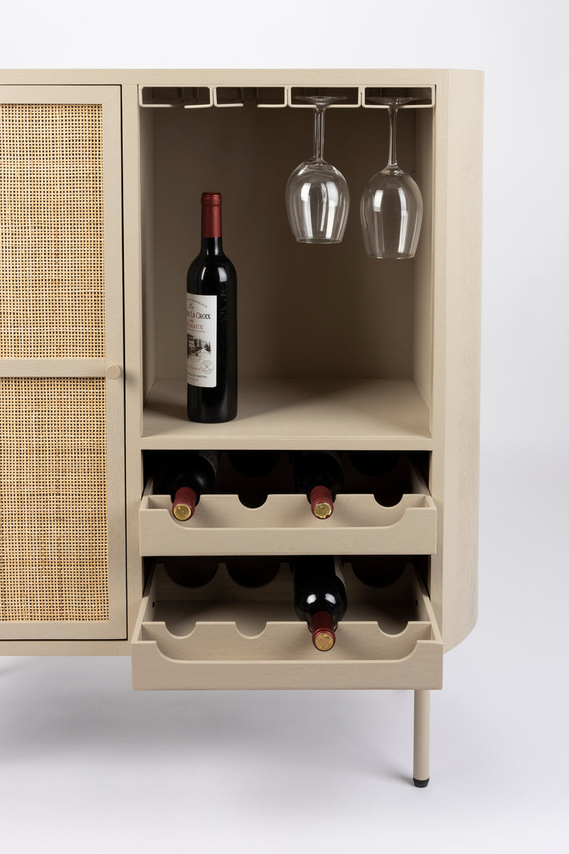 Opbergkast Wijnkast Amaya Low MDF, Metaal Beige 38x90 cm-Wijnkasten-Creating Home