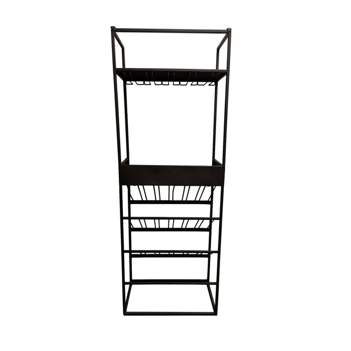 PTMD Arto Wine Rack Dark Grijs Base Bruin Marmer-Wijnrekken-PTMD