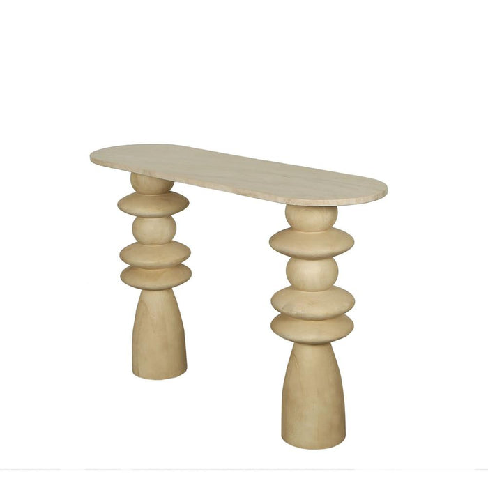 PTMD Callain Natuurlijk Mango Hout Bijzettafel Marmer Ovaal-Bijzettafels-PTMD