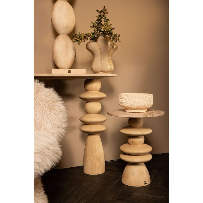 PTMD Callain Natuurlijk Mango Hout Bijzettafel Marmer Rnd s-Bijzettafels-PTMD