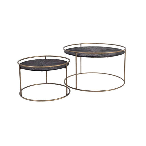 PTMD Carry Zwart Hout Coffeetable Rond Goud Frame sv2-Salontafels-PTMD