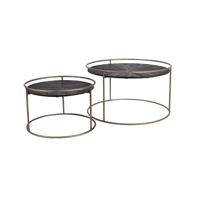 PTMD Carry Zwart Hout Coffeetable Rond Goud Frame sv2-Salontafels-PTMD