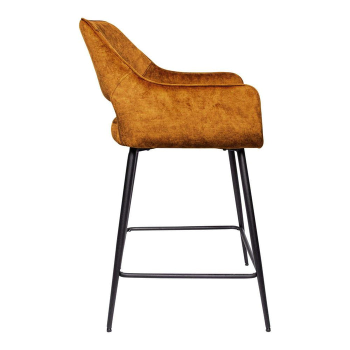 PTMD Fal Low Fluweel Roestkleurig Bar Kruk Zwart Metaal Poot-Barkrukken-PTMD