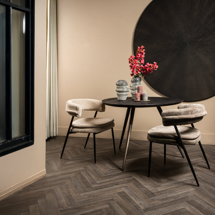 PTMD Fieron Zwart Houten Eettafel Organisch Rond-Eettafels-PTMD