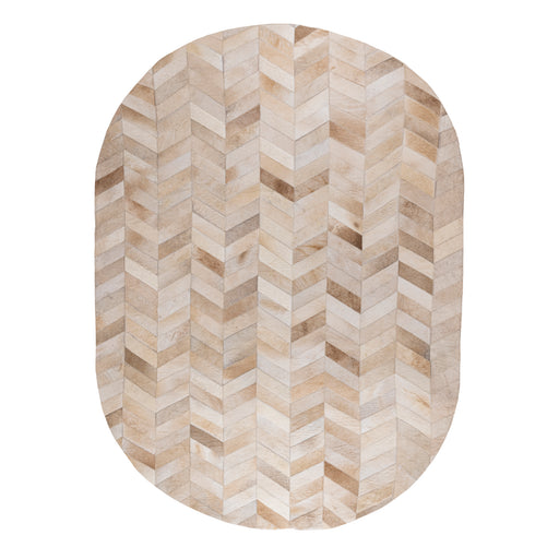 PTMD Joanne Beige Cowhair Patchwork Carpet Ovaal l-Vloerkleden-PTMD