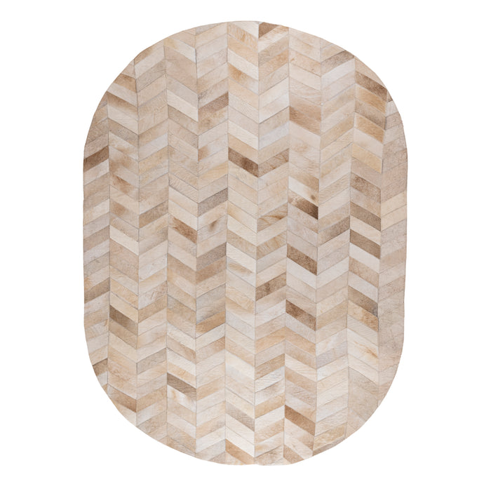 PTMD Joanne Beige Cowhair Patchwork Carpet Ovaal l-Vloerkleden-PTMD