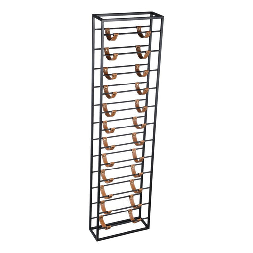 PTMD Kyrann Zwart Rechthoekig Ijzer Wine Rack Met Leer-Wijnrekken-PTMD