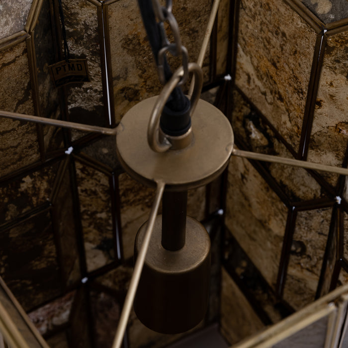 PTMD Layra Messing Steen Fineer Hangend Lamp Antiek-Hanglampen-PTMD