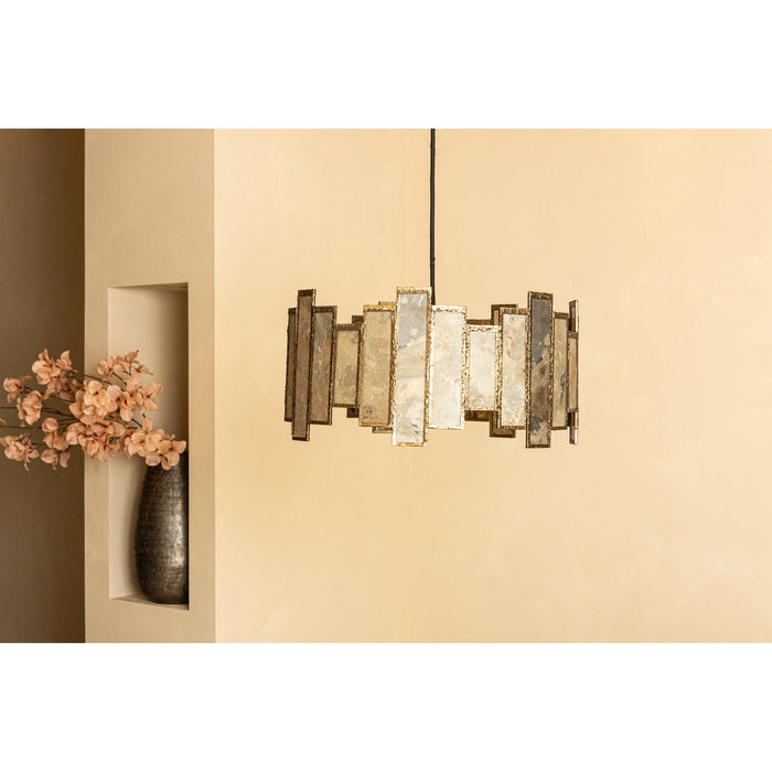 PTMD Levan Messing Steen Fineer Hangend Lamp Rond-Hanglampen-PTMD