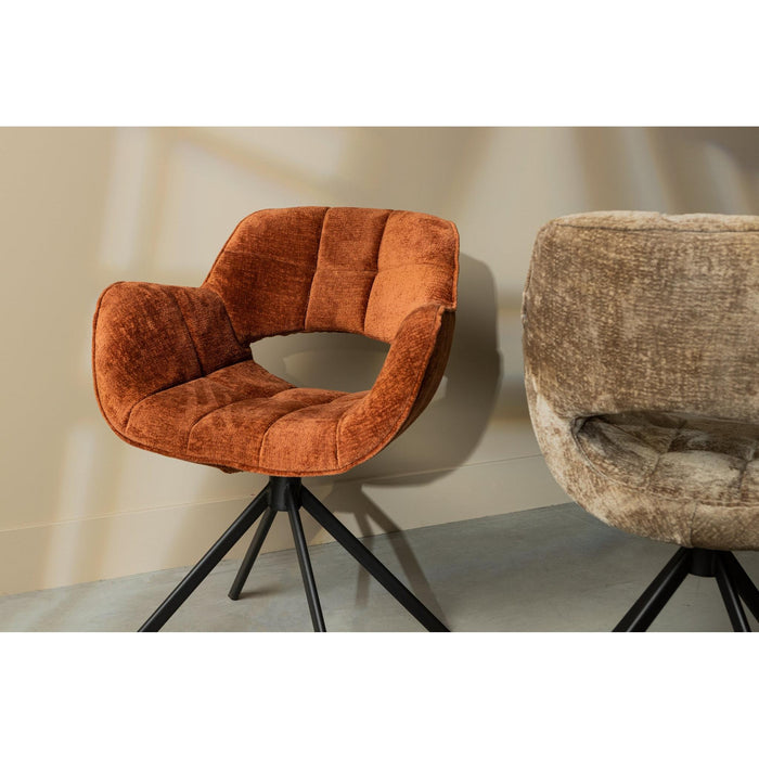 PTMD Link Eetkamerstoel Berge 3032 Roestkleurig Stof Metaal Poot-Eetkamerstoelen-PTMD