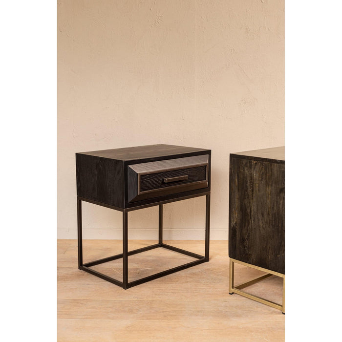 PTMD Lixly Zwart Hout Ijzer Frame Bedside Kast-Kasten-PTMD