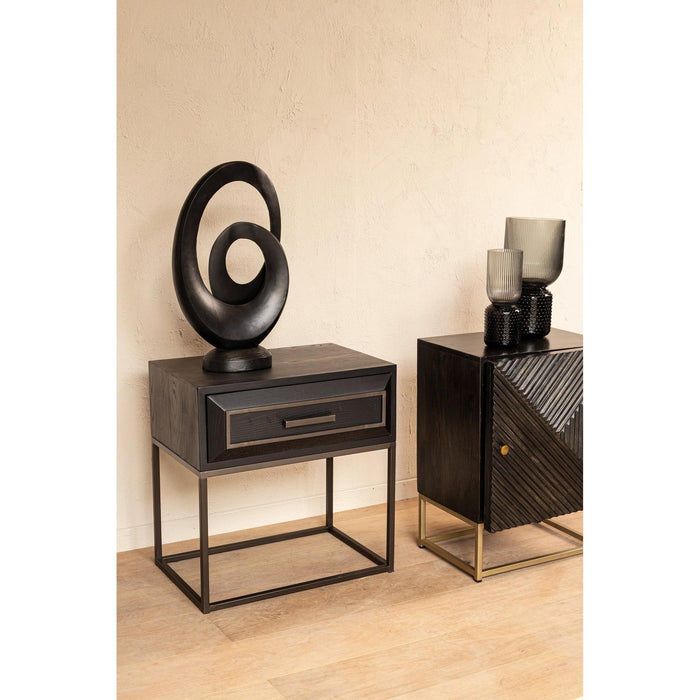 PTMD Lixly Zwart Hout Ijzer Frame Bedside Kast-Kasten-PTMD