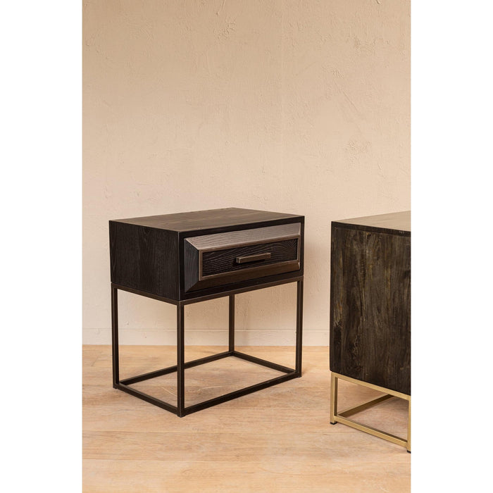 PTMD Lixly Zwart Hout Ijzer Frame Bedside Kast-Kasten-PTMD