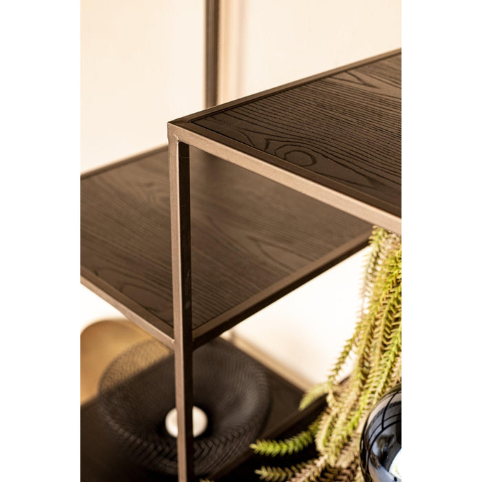 PTMD Lixly Zwart Hout Ijzer Frame Open Kast-Vakkenkasten-PTMD