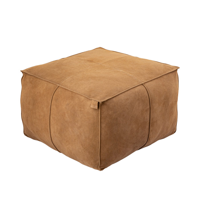 PTMD Marieke Camel Suede Leer Pouf Vierkant-Poefs-PTMD