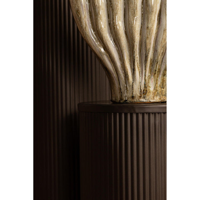 PTMD Midda Dark Grijs Steel Ribbed Pedestal Set of 2-Zuilen-PTMD