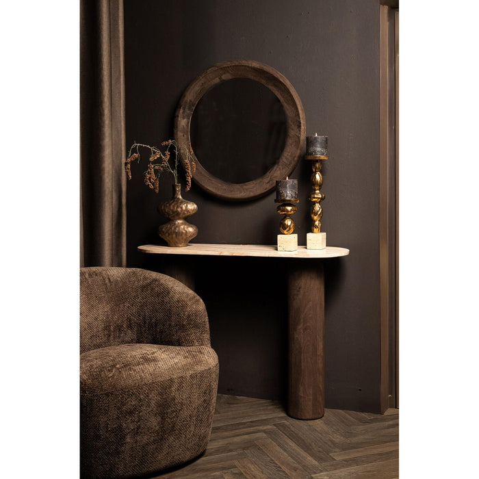 PTMD Noam Bruin Mango Hout Rond Spiegel s-Spiegels-PTMD