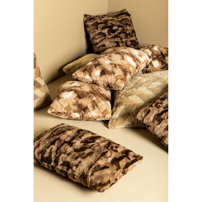 PTMD PTMD Geraldine Bruin Imitatiebont Sierkussen Rechthoek – Luxe Woondecoratie-Kussens-PTMD