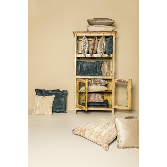 PTMD PTMD Nous Beige Velvet Sierkussen Rechthoek Met Franjes – Luxe Woondecoratie-Kussens-PTMD