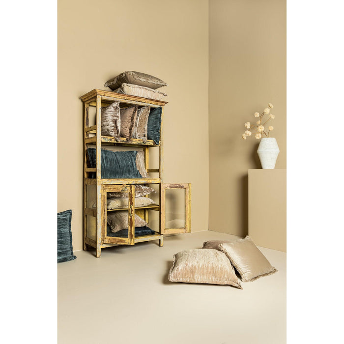 PTMD PTMD Nous Beige Velvet Sierkussen Vierkant Met Franjes – Luxe Woondecoratie-Kussens-PTMD