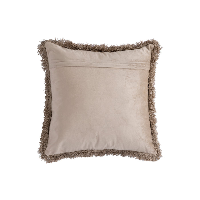 PTMD PTMD Nous Beige Velvet Sierkussen Vierkant Met Franjes – Luxe Woondecoratie-Kussens-PTMD