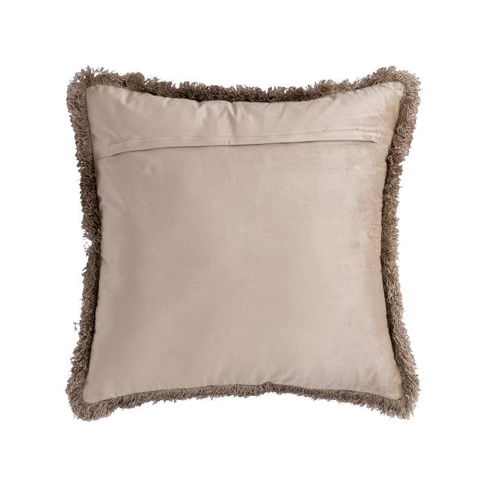 PTMD PTMD Nous Beige Velvet Sierkussen Vierkant Met Franjes – Luxe Woondecoratie-Kussens-PTMD