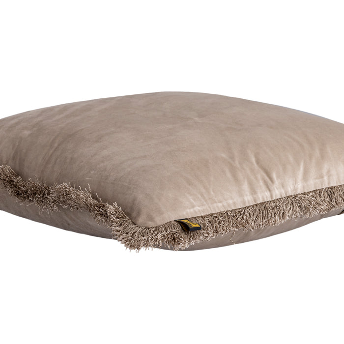 PTMD PTMD Nous Beige Velvet Sierkussen Vierkant Met Franjes – Luxe Woondecoratie-Kussens-PTMD