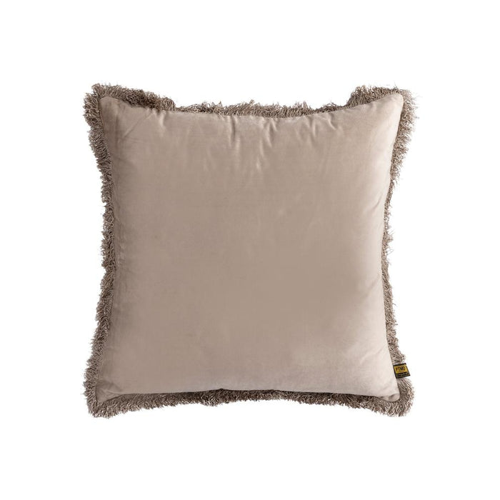 PTMD PTMD Nous Beige Velvet Sierkussen Vierkant Met Franjes – Luxe Woondecoratie-Kussens-PTMD