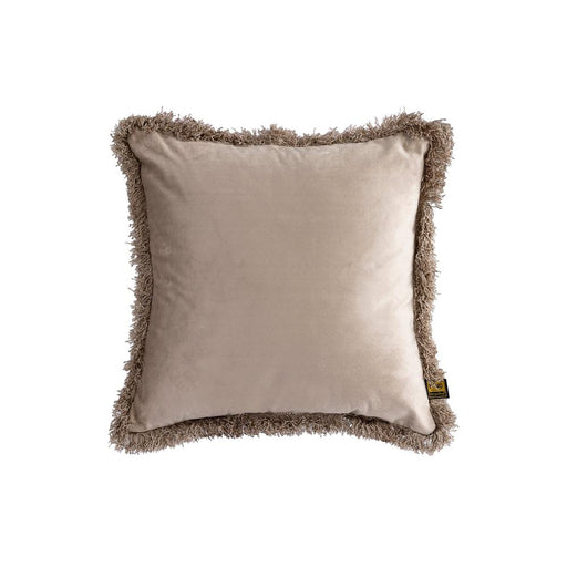 PTMD PTMD Nous Beige Velvet Sierkussen Vierkant Met Franjes – Luxe Woondecoratie-Kussens-PTMD