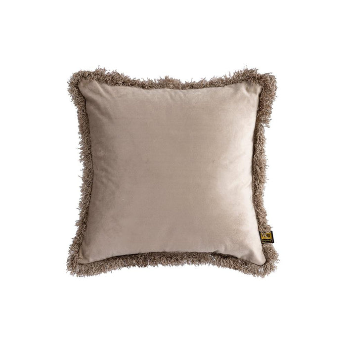 PTMD PTMD Nous Beige Velvet Sierkussen Vierkant Met Franjes – Luxe Woondecoratie-Kussens-PTMD