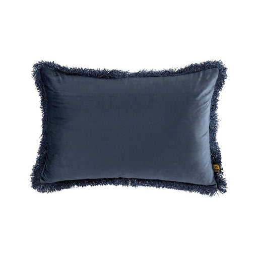 PTMD PTMD Nous Blauw Velvet Sierkussen Rechthoek Met Franjes – Luxe Woondecoratie-Kussens-PTMD
