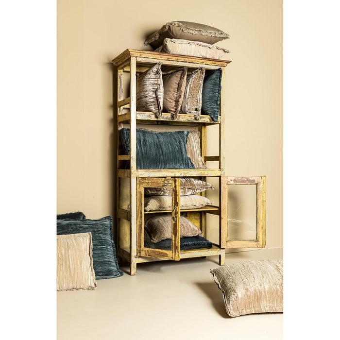 PTMD PTMD Nous Taupe Velvet Sierkussen Vierkant Met Franjes – Luxe Woondecoratie-Kussens-PTMD